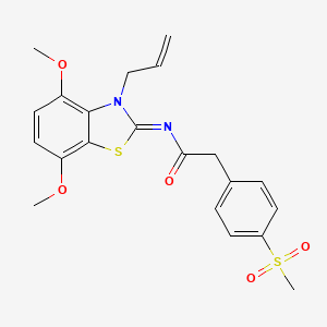 molecular formula C21H22N2O5S2 B2997204 (E)-N-(3-烯丙基-4,7-二甲氧基苯并[d]噻唑-2(3H)-亚烷基)-2-(4-(甲磺酰基)苯基)乙酰胺 CAS No. 946342-91-2