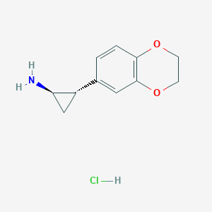 molecular formula C11H14ClNO2 B2997208 (1R,2S)-2-(2,3-二氢-1,4-苯并二氧杂环己-6-基)环丙胺；盐酸盐 CAS No. 1807940-83-5