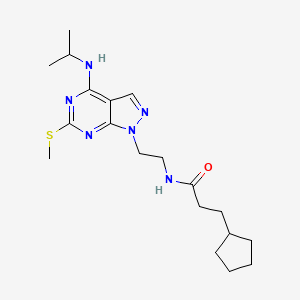 molecular formula C19H30N6OS B2997209 3-环戊基-N-(2-(4-(异丙氨基)-6-(甲硫基)-1H-吡唑并[3,4-d]嘧啶-1-基)乙基)丙酰胺 CAS No. 946282-35-5