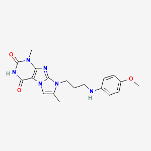 molecular formula C19H22N6O3 B2997220 8-(3-((4-甲氧苯基)氨基)丙基)-1,7-二甲基-1H-咪唑并[2,1-f]嘌呤-2,4(3H,8H)-二酮 CAS No. 923686-36-6