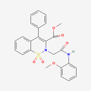 molecular formula C25H22N2O6S B2997259 methyl 2-(2-((2-methoxyphenyl)amino)-2-oxoethyl)-4-phenyl-2H-benzo[e][1,2]thiazine-3-carboxylate 1,1-dioxide CAS No. 1114828-20-4