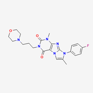 molecular formula C22H25FN6O3 B2997267 6-(4-Fluorophenyl)-4,7-dimethyl-2-(3-morpholin-4-ylpropyl)purino[7,8-a]imidazole-1,3-dione CAS No. 923189-42-8
