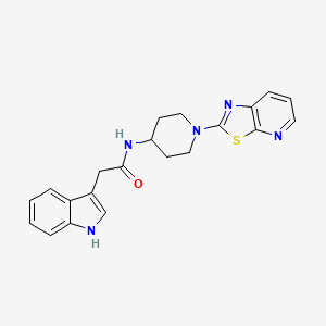 molecular formula C21H21N5OS B2997273 2-(1H-indol-3-yl)-N-(1-(thiazolo[5,4-b]pyridin-2-yl)piperidin-4-yl)acetamide CAS No. 2034540-91-3