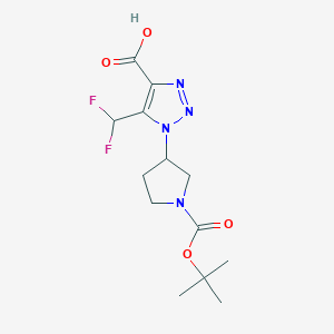 molecular formula C13H18F2N4O4 B2997299 1-{1-[(叔丁氧羰基)吡咯烷-3-基]-5-(二氟甲基)-1H-1,2,3-三唑-4-羧酸 CAS No. 2044903-03-7
