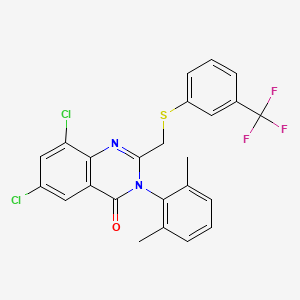 molecular formula C24H17Cl2F3N2OS B2997327 6,8-Dichloro-3-(2,6-dimethylphenyl)-2-[[3-(trifluoromethyl)phenyl]sulfanylmethyl]quinazolin-4-one CAS No. 338957-48-5