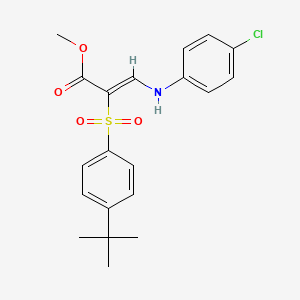 molecular formula C20H22ClNO4S B2997329 methyl (2Z)-2-[(4-tert-butylphenyl)sulfonyl]-3-[(4-chlorophenyl)amino]acrylate CAS No. 1327185-27-2
