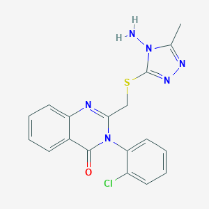 molecular formula C18H15ClN6OS B299733 2-{[(4-amino-5-methyl-4H-1,2,4-triazol-3-yl)thio]methyl}-3-(2-chlorophenyl)-4(3H)-quinazolinone 