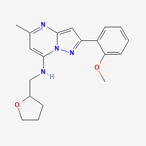molecular formula C19H22N4O2 B2997331 2-(2-methoxyphenyl)-5-methyl-N-((tetrahydrofuran-2-yl)methyl)pyrazolo[1,5-a]pyrimidin-7-amine CAS No. 950345-96-7