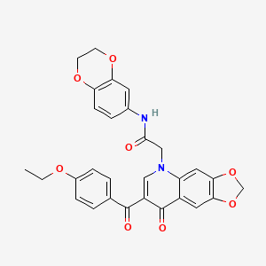 molecular formula C29H24N2O8 B2997339 N-(2,3-二氢-1,4-苯并二氧杂环-6-基)-2-[7-(4-乙氧基苯甲酰)-8-氧代-[1,3]二氧杂环[4,5-g]喹啉-5-基]乙酰胺 CAS No. 866345-19-9