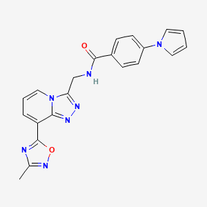 molecular formula C21H17N7O2 B2997341 N-((8-(3-methyl-1,2,4-oxadiazol-5-yl)-[1,2,4]triazolo[4,3-a]pyridin-3-yl)methyl)-4-(1H-pyrrol-1-yl)benzamide CAS No. 2034531-22-9