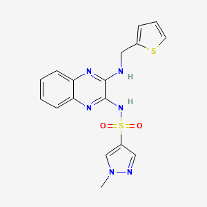 molecular formula C17H16N6O2S2 B2997348 1-methyl-N-(3-((thiophen-2-ylmethyl)amino)quinoxalin-2-yl)-1H-pyrazole-4-sulfonamide CAS No. 1798530-32-1
