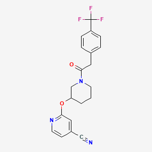 molecular formula C20H18F3N3O2 B2997363 2-((1-(2-(4-(Trifluoromethyl)phenyl)acetyl)piperidin-3-yl)oxy)isonicotinonitrile CAS No. 2034474-23-0