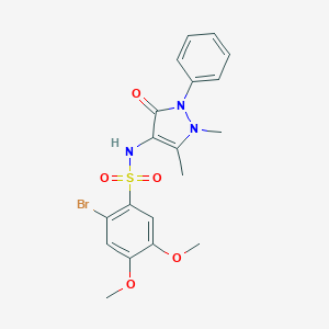 molecular formula C19H20BrN3O5S B299737 2-bromo-N-(1,5-dimethyl-3-oxo-2-phenyl-2,3-dihydro-1H-pyrazol-4-yl)-4,5-dimethoxybenzenesulfonamide 