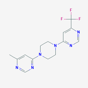 molecular formula C14H15F3N6 B2997377 4-Methyl-6-{4-[6-(trifluoromethyl)pyrimidin-4-yl]piperazin-1-yl}pyrimidine CAS No. 2034330-93-1