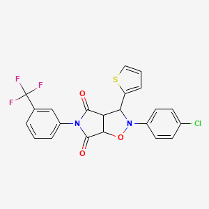 molecular formula C22H14ClF3N2O3S B2997378 2-(4-chlorophenyl)-3-(2-thienyl)-5-[3-(trifluoromethyl)phenyl]dihydro-2H-pyrrolo[3,4-d]isoxazole-4,6(3H,5H)-dione CAS No. 499099-80-8