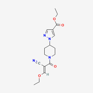 molecular formula C17H22N4O4 B2997384 Ethyl 1-[1-[(E)-2-cyano-3-ethoxyprop-2-enoyl]piperidin-4-yl]pyrazole-4-carboxylate CAS No. 2094963-90-1