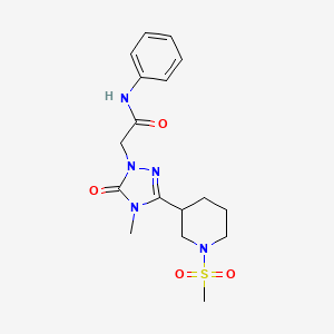molecular formula C17H23N5O4S B2997394 2-(4-methyl-3-(1-(methylsulfonyl)piperidin-3-yl)-5-oxo-4,5-dihydro-1H-1,2,4-triazol-1-yl)-N-phenylacetamide CAS No. 1105212-49-4