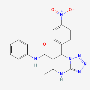 molecular formula C18H15N7O3 B2997398 5-methyl-7-(4-nitrophenyl)-N-phenyl-4,7-dihydrotetrazolo[1,5-a]pyrimidine-6-carboxamide CAS No. 476364-91-7