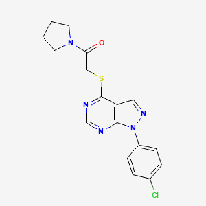 molecular formula C17H16ClN5OS B2997400 2-[1-(4-Chlorophenyl)pyrazolo[3,4-d]pyrimidin-4-yl]sulfanyl-1-pyrrolidin-1-ylethanone CAS No. 893912-90-8