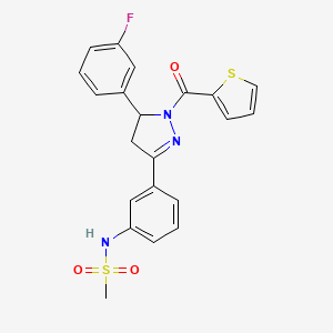 molecular formula C21H18FN3O3S2 B2997413 N-(3-(5-(3-fluorophenyl)-1-(thiophene-2-carbonyl)-4,5-dihydro-1H-pyrazol-3-yl)phenyl)methanesulfonamide CAS No. 851719-19-2