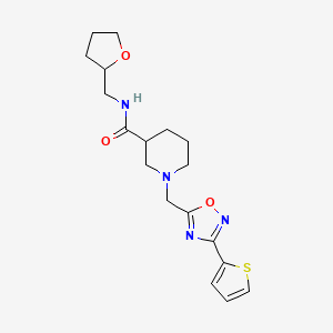 molecular formula C18H24N4O3S B2997418 N-((四氢呋喃-2-基)甲基)-1-((3-(噻吩-2-基)-1,2,4-恶二唑-5-基)甲基)哌啶-3-甲酰胺 CAS No. 1222708-36-2