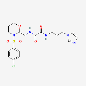 molecular formula C19H24ClN5O5S B2997422 N1-(3-(1H-咪唑-1-基)丙基)-N2-((3-((4-氯苯基)磺酰基)-1,3-恶嗪-2-基)甲基)草酰胺 CAS No. 872722-74-2