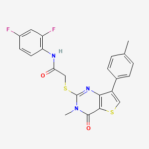 molecular formula C22H17F2N3O2S2 B2997428 N-(2,4-difluorophenyl)-2-{[3-methyl-7-(4-methylphenyl)-4-oxo-3,4-dihydrothieno[3,2-d]pyrimidin-2-yl]sulfanyl}acetamide CAS No. 1105249-25-9