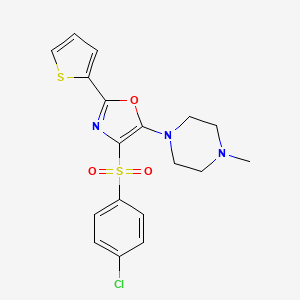 molecular formula C18H18ClN3O3S2 B2997431 4-((4-Chlorophenyl)sulfonyl)-5-(4-methylpiperazin-1-yl)-2-(thiophen-2-yl)oxazole CAS No. 627834-79-1