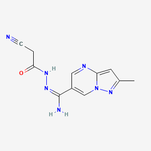 molecular formula C11H11N7O B2997438 N-[(E)-[氨基-(2-甲基吡唑并[1,5-a]嘧啶-6-基)亚甲基]氨基]-2-氰基乙酰胺 CAS No. 400078-00-4