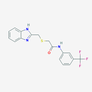 molecular formula C17H14F3N3OS B299745 2-[(1H-benzimidazol-2-ylmethyl)sulfanyl]-N-[3-(trifluoromethyl)phenyl]acetamide 