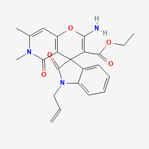 molecular formula C23H23N3O5 B2997450 Ethyl 1-allyl-2'-amino-6',7'-dimethyl-2,5'-dioxo-5',6'-dihydrospiro[indoline-3,4'-pyrano[3,2-c]pyridine]-3'-carboxylate CAS No. 873571-61-0