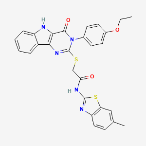 molecular formula C28H23N5O3S2 B2997451 2-((3-(4-ethoxyphenyl)-4-oxo-4,5-dihydro-3H-pyrimido[5,4-b]indol-2-yl)thio)-N-(6-methylbenzo[d]thiazol-2-yl)acetamide CAS No. 536708-48-2