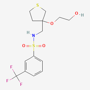 molecular formula C14H18F3NO4S2 B2997452 N-((3-(2-hydroxyethoxy)tetrahydrothiophen-3-yl)methyl)-3-(trifluoromethyl)benzenesulfonamide CAS No. 2320884-92-0