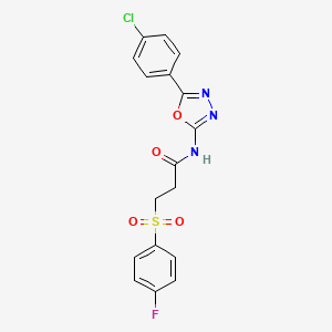 molecular formula C17H13ClFN3O4S B2997463 N-[5-(4-氯苯基)-1,3,4-恶二唑-2-基]-3-(4-氟苯基)磺酰丙酰胺 CAS No. 895451-61-3