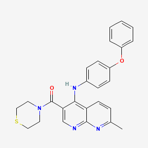 molecular formula C26H24N4O2S B2997495 (7-Methyl-4-((4-phenoxyphenyl)amino)-1,8-naphthyridin-3-yl)(thiomorpholino)methanone CAS No. 1251676-66-0