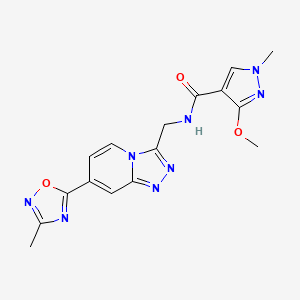 molecular formula C16H16N8O3 B2997503 3-甲氧基-1-甲基-N-((7-(3-甲基-1,2,4-恶二唑-5-基)-[1,2,4]三唑并[4,3-a]吡啶-3-基)甲基)-1H-吡唑-4-甲酰胺 CAS No. 2034413-47-1