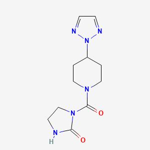 molecular formula C11H16N6O2 B2997506 1-(4-(2H-1,2,3-三唑-2-基)哌啶-1-羰基)咪唑烷-2-酮 CAS No. 2199348-34-8