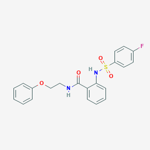 molecular formula C21H19FN2O4S B299751 2-{[(4-fluorophenyl)sulfonyl]amino}-N-(2-phenoxyethyl)benzamide 