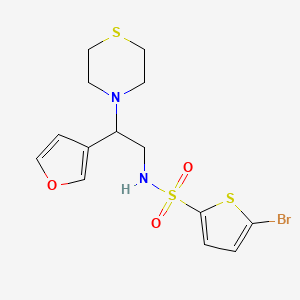 molecular formula C14H17BrN2O3S3 B2997512 5-bromo-N-(2-(furan-3-yl)-2-thiomorpholinoethyl)thiophene-2-sulfonamide CAS No. 2034547-24-3