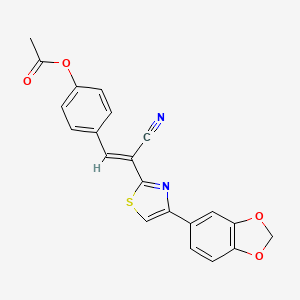 molecular formula C21H14N2O4S B2997527 (E)-4-(2-(4-(苯并[d][1,3]二氧杂环-5-基)噻唑-2-基)-2-氰基乙烯基)苯基乙酸酯 CAS No. 477296-40-5