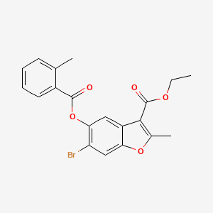 molecular formula C20H17BrO5 B2997535 6-Bromo-3-(ethoxycarbonyl)-2-methylbenzo[b]furan-5-yl 2-methylbenzoate CAS No. 610757-66-9