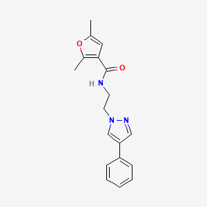 molecular formula C18H19N3O2 B2997552 2,5-二甲基-N-(2-(4-苯基-1H-吡唑-1-基)乙基)呋喃-3-甲酰胺 CAS No. 2034552-85-5