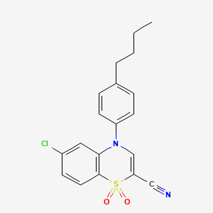 molecular formula C19H17ClN2O2S B2997649 4-(4-butylphenyl)-6-chloro-4H-benzo[b][1,4]thiazine-2-carbonitrile 1,1-dioxide CAS No. 1226431-65-7