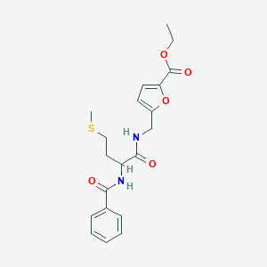molecular formula C20H24N2O5S B299766 Ethyl 5-({[2-(benzoylamino)-4-(methylsulfanyl)butanoyl]amino}methyl)-2-furoate 