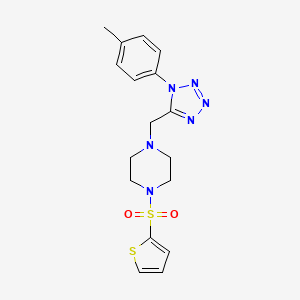molecular formula C17H20N6O2S2 B2997662 1-(thiophen-2-ylsulfonyl)-4-((1-(p-tolyl)-1H-tetrazol-5-yl)methyl)piperazine CAS No. 1049431-39-1
