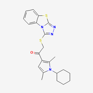 molecular formula C22H24N4OS2 B2997699 2-(benzo[4,5]thiazolo[2,3-c][1,2,4]triazol-3-ylthio)-1-(1-cyclohexyl-2,5-dimethyl-1H-pyrrol-3-yl)ethanone CAS No. 379238-23-0