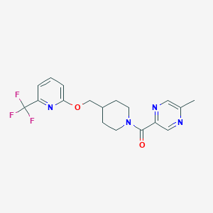 molecular formula C18H19F3N4O2 B2997715 2-Methyl-5-[4-({[6-(trifluoromethyl)pyridin-2-yl]oxy}methyl)piperidine-1-carbonyl]pyrazine CAS No. 2198126-42-8
