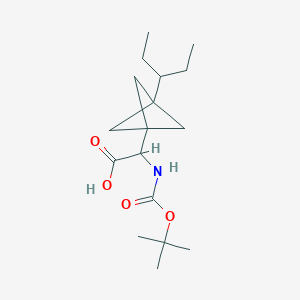 molecular formula C17H29NO4 B2997742 2-[(2-Methylpropan-2-yl)oxycarbonylamino]-2-(3-pentan-3-yl-1-bicyclo[1.1.1]pentanyl)acetic acid CAS No. 2287266-59-3