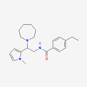 molecular formula C22H31N3O B2997775 N-(2-(azepan-1-yl)-2-(1-methyl-1H-pyrrol-2-yl)ethyl)-4-ethylbenzamide CAS No. 1049365-99-2