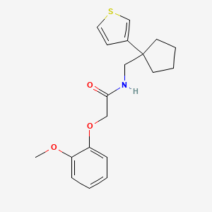molecular formula C19H23NO3S B2997781 2-(2-methoxyphenoxy)-N-((1-(thiophen-3-yl)cyclopentyl)methyl)acetamide CAS No. 2034517-77-4
